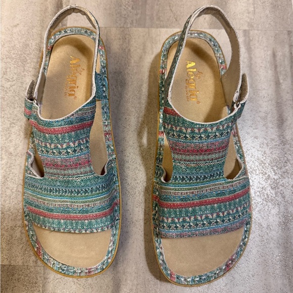 Alegria Women's Striped Green and Red Sandals - Picture 1 of 5